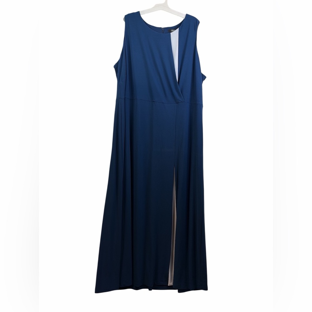 Dennis Basso Navy Blue Caviar Crepe Sleeveless Maxi Dress Size 28W NWOT #314